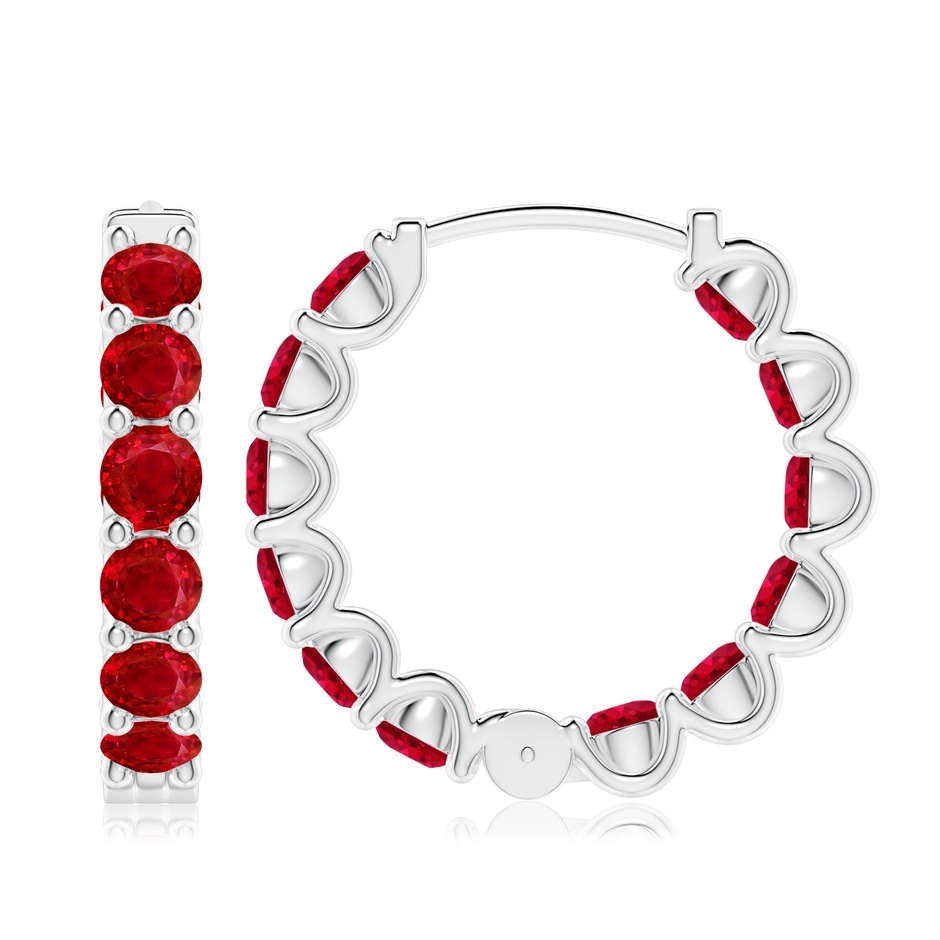 4mm AAA Prong-Set Ruby Inside Out Hoop Earrings in P950 Platinum side 199