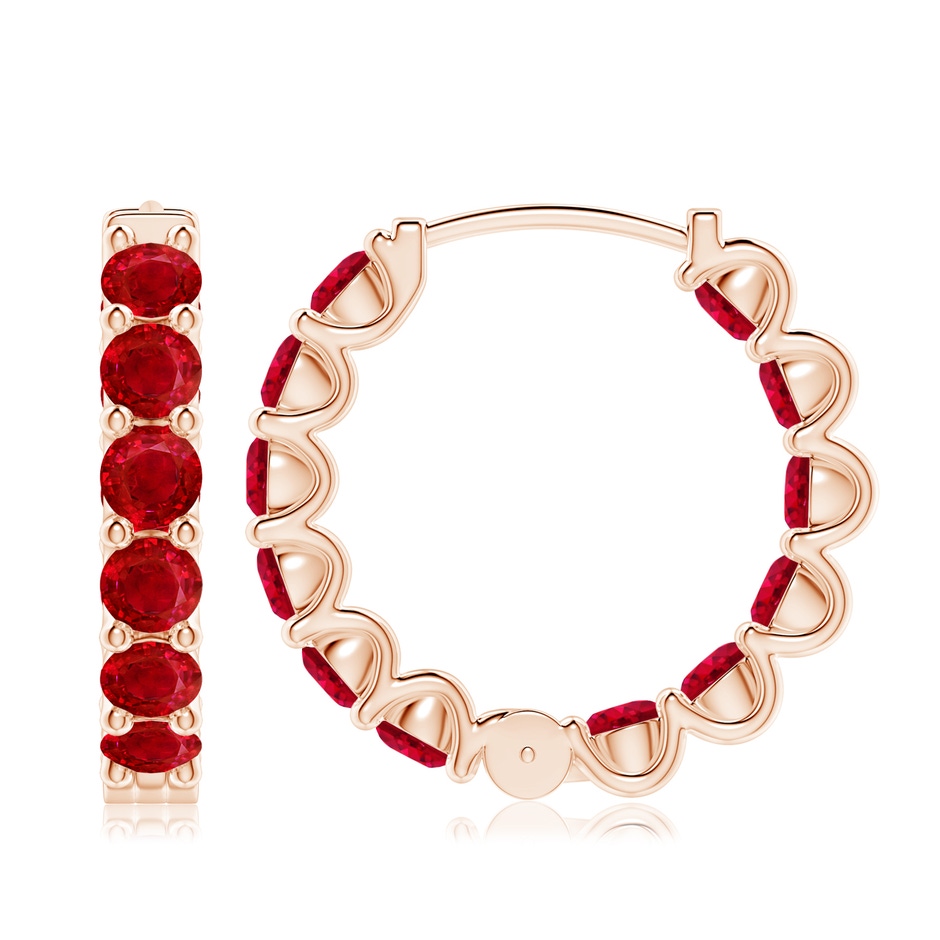 4mm AAA Prong-Set Ruby Inside Out Hoop Earrings in Rose Gold side 199