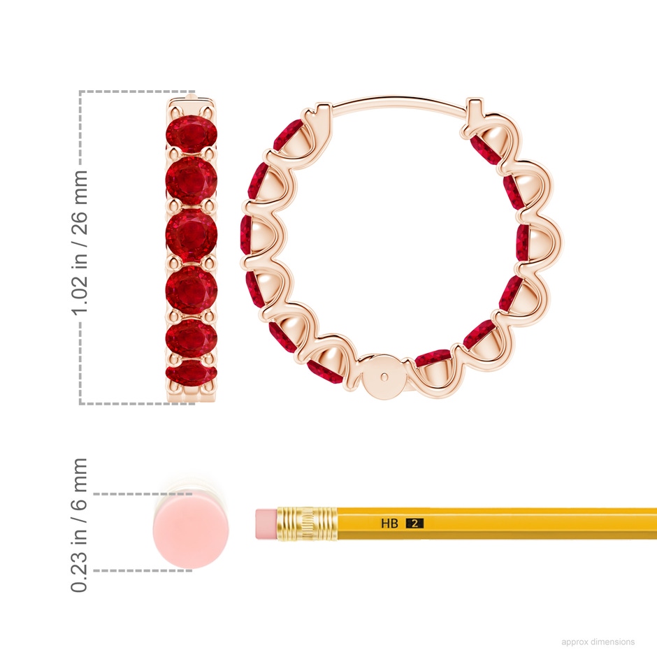 4mm AAA Prong-Set Ruby Inside Out Hoop Earrings in Rose Gold ruler