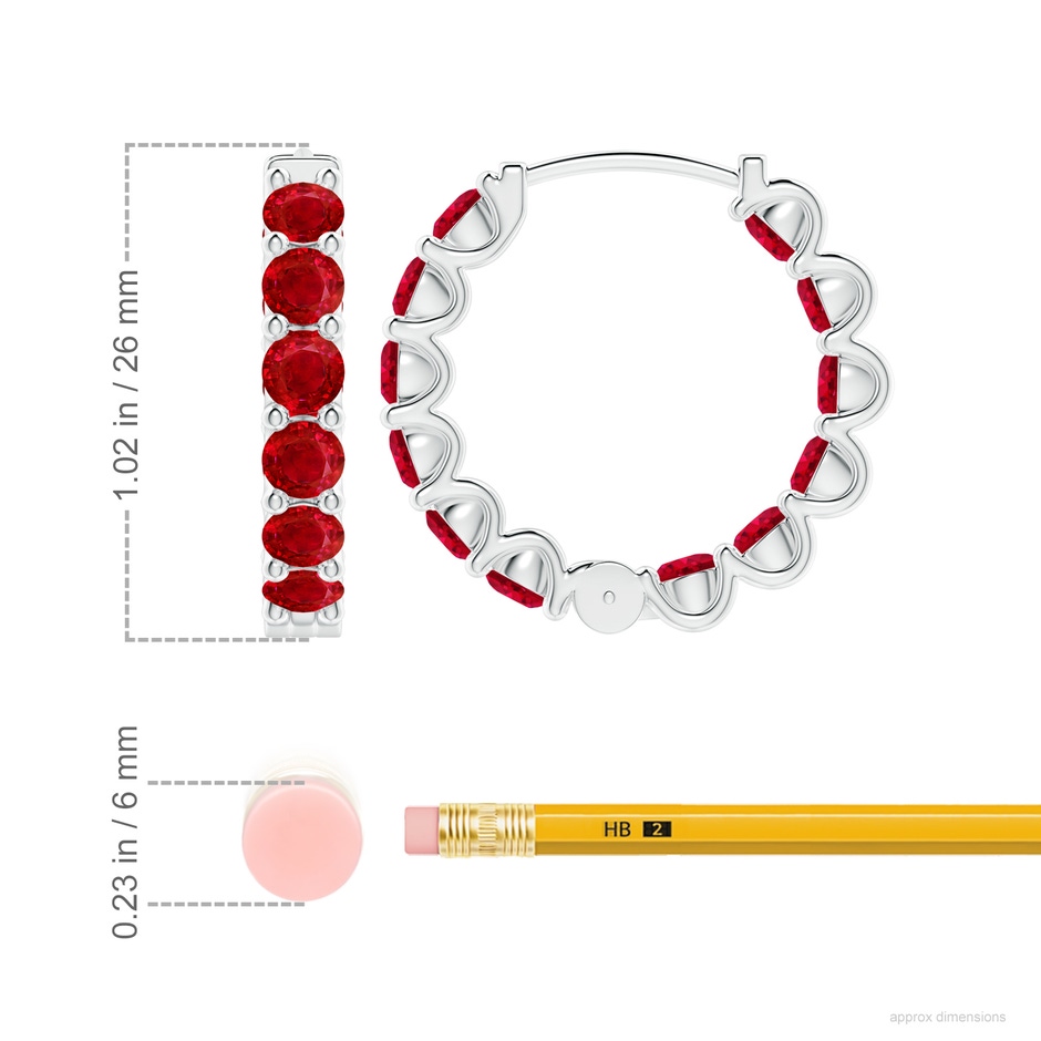 4mm AAA Prong-Set Ruby Inside Out Hoop Earrings in White Gold ruler