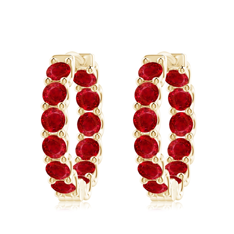 4mm AAA Prong-Set Ruby Inside Out Hoop Earrings in Yellow Gold 