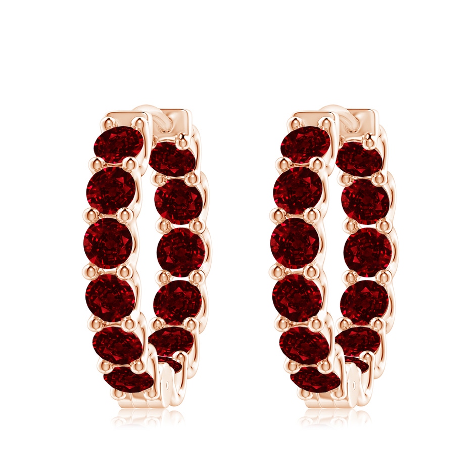 4mm AAAA Prong-Set Ruby Inside Out Hoop Earrings in Rose Gold 
