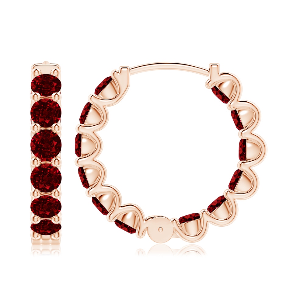 4mm AAAA Prong-Set Ruby Inside Out Hoop Earrings in Rose Gold side 199