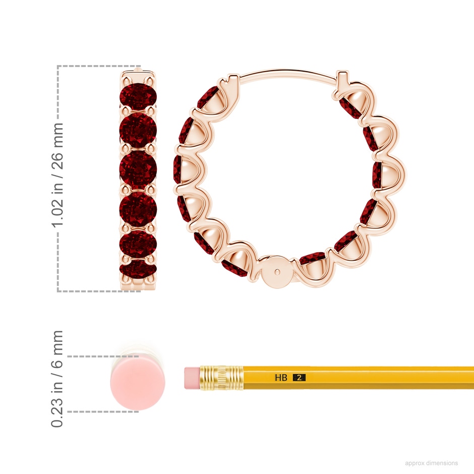 4mm AAAA Prong-Set Ruby Inside Out Hoop Earrings in Rose Gold ruler