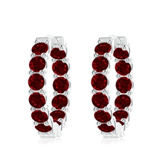 4mm AAAA Prong-Set Ruby Inside Out Hoop Earrings in S999 Silver