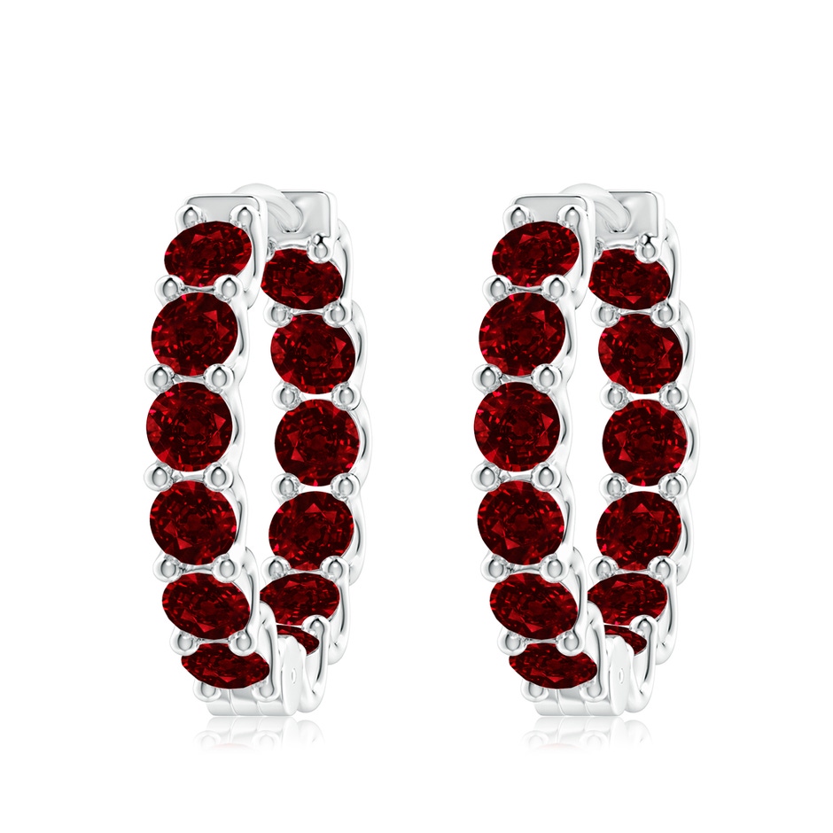 4mm AAAA Prong-Set Ruby Inside Out Hoop Earrings in White Gold 