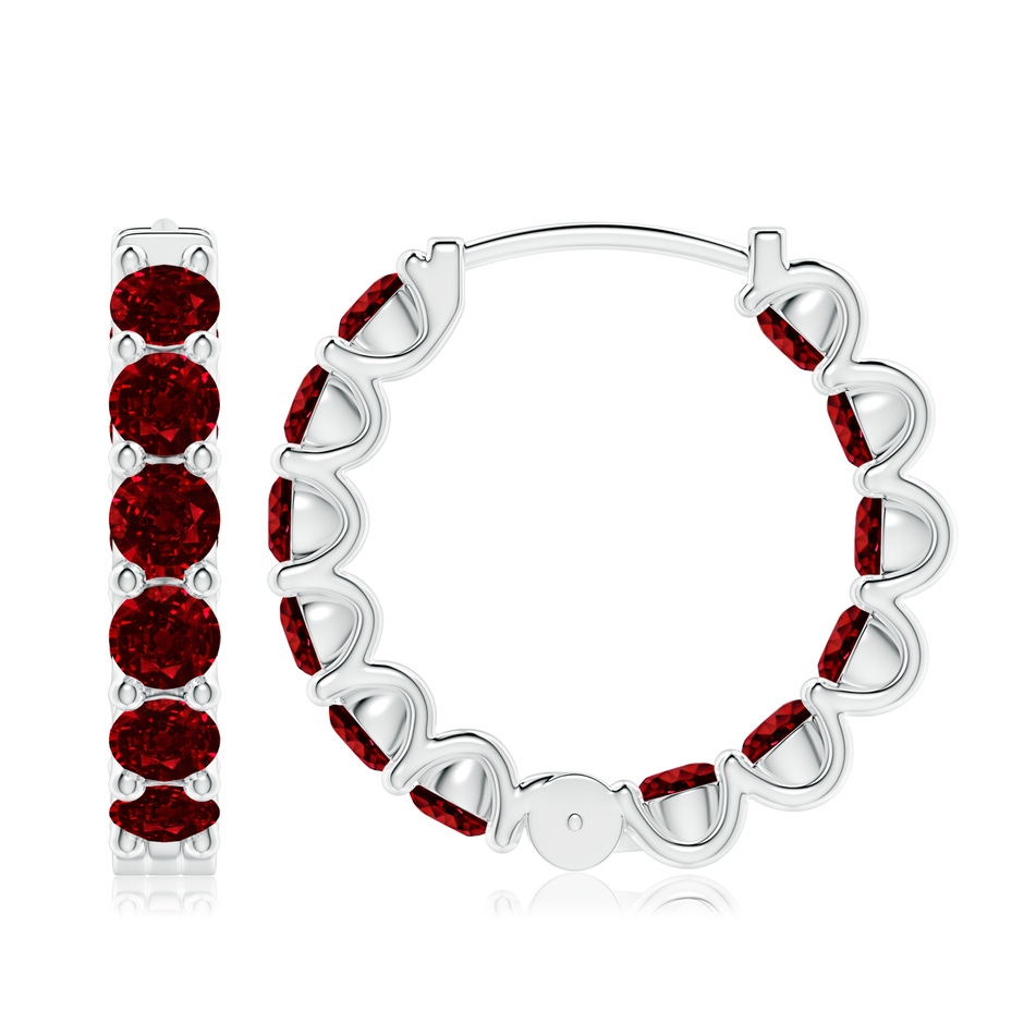 4mm AAAA Prong-Set Ruby Inside Out Hoop Earrings in White Gold side 199