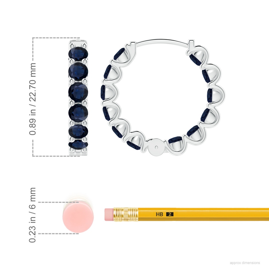 3.5mm A Prong-Set Bue Sapphire Inside Out Hoop Earrings in P950 Platinum ruler