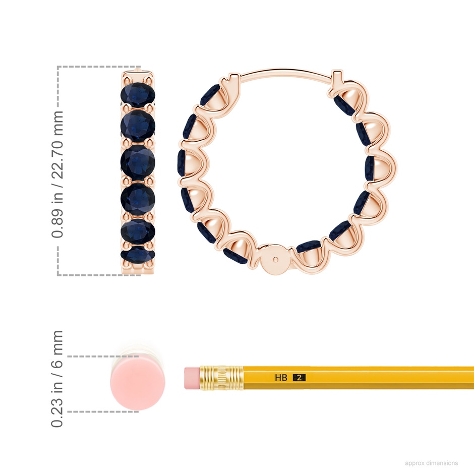 3.5mm A Prong-Set Bue Sapphire Inside Out Hoop Earrings in Rose Gold ruler
