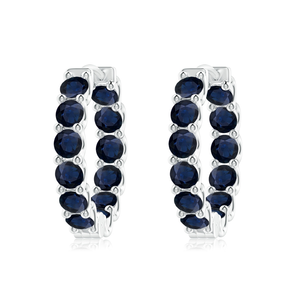 3.5mm A Prong-Set Bue Sapphire Inside Out Hoop Earrings in White Gold 