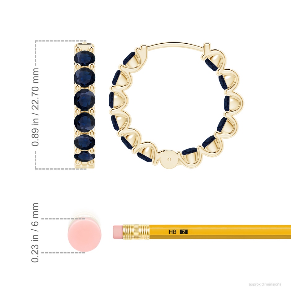 3.5mm A Prong-Set Bue Sapphire Inside Out Hoop Earrings in Yellow Gold ruler
