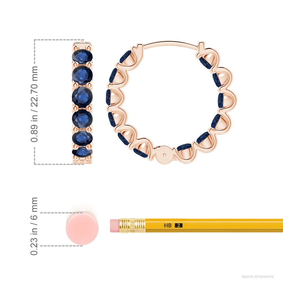 3.5mm AA Prong-Set Bue Sapphire Inside Out Hoop Earrings in Rose Gold ruler