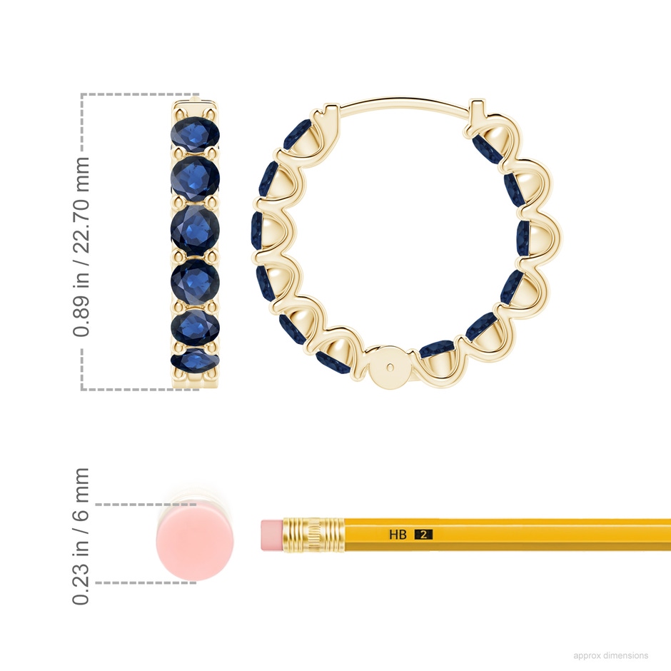 3.5mm AA Prong-Set Bue Sapphire Inside Out Hoop Earrings in Yellow Gold ruler