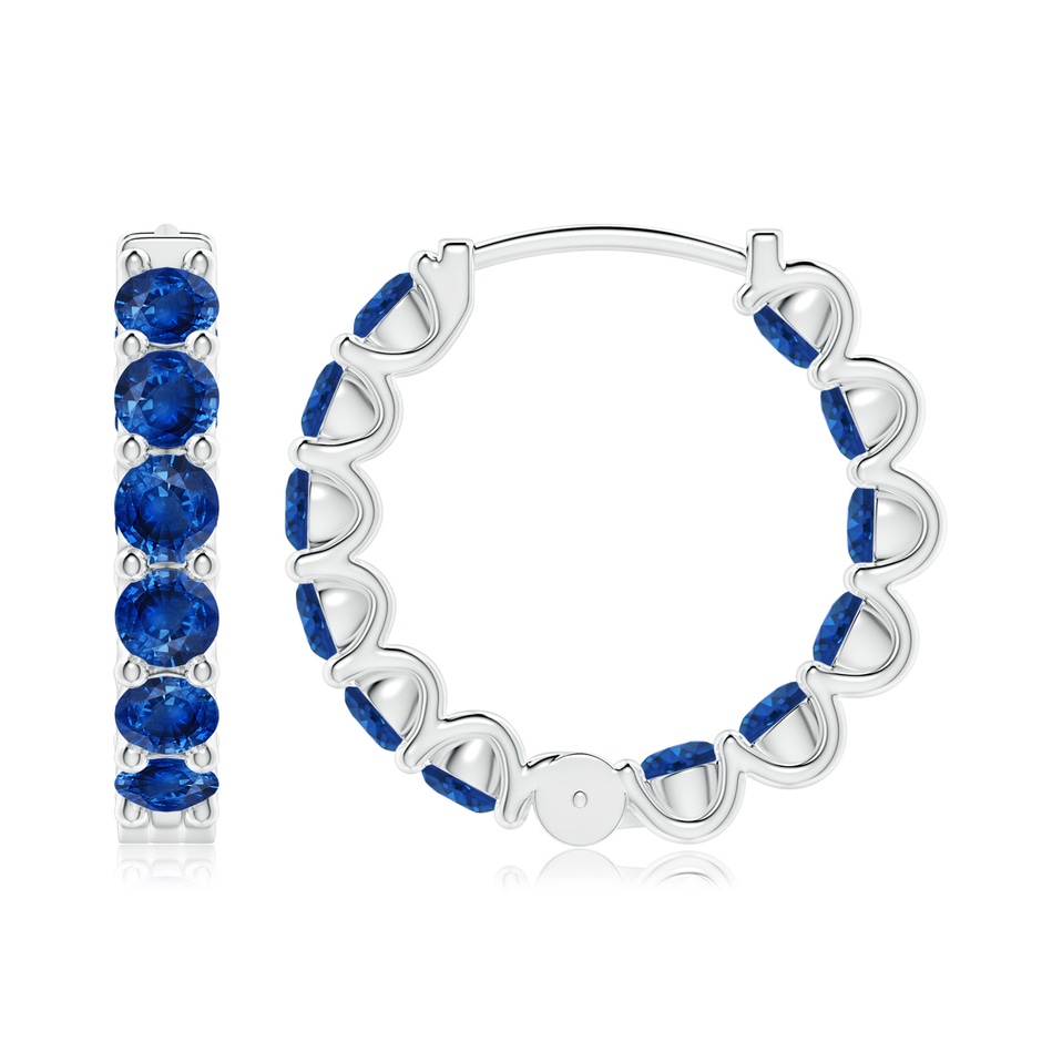 3.5mm AAA Prong-Set Bue Sapphire Inside Out Hoop Earrings in P950 Platinum side 199