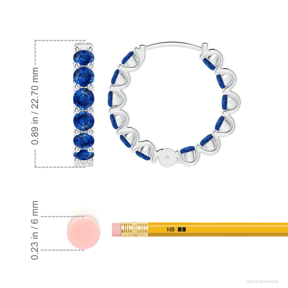 3.5mm AAA Prong-Set Bue Sapphire Inside Out Hoop Earrings in P950 Platinum ruler