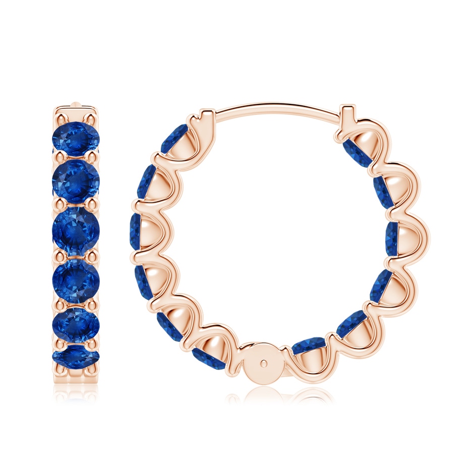 3.5mm AAA Prong-Set Bue Sapphire Inside Out Hoop Earrings in Rose Gold side 199