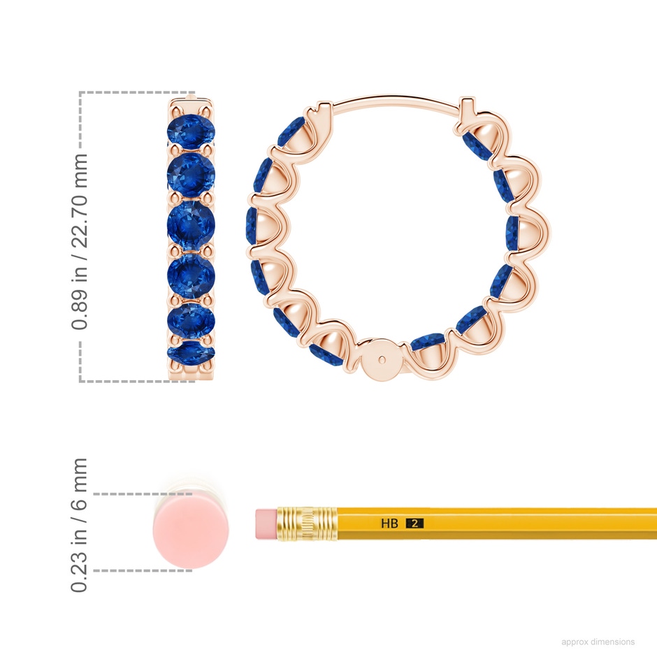 3.5mm AAA Prong-Set Bue Sapphire Inside Out Hoop Earrings in Rose Gold ruler