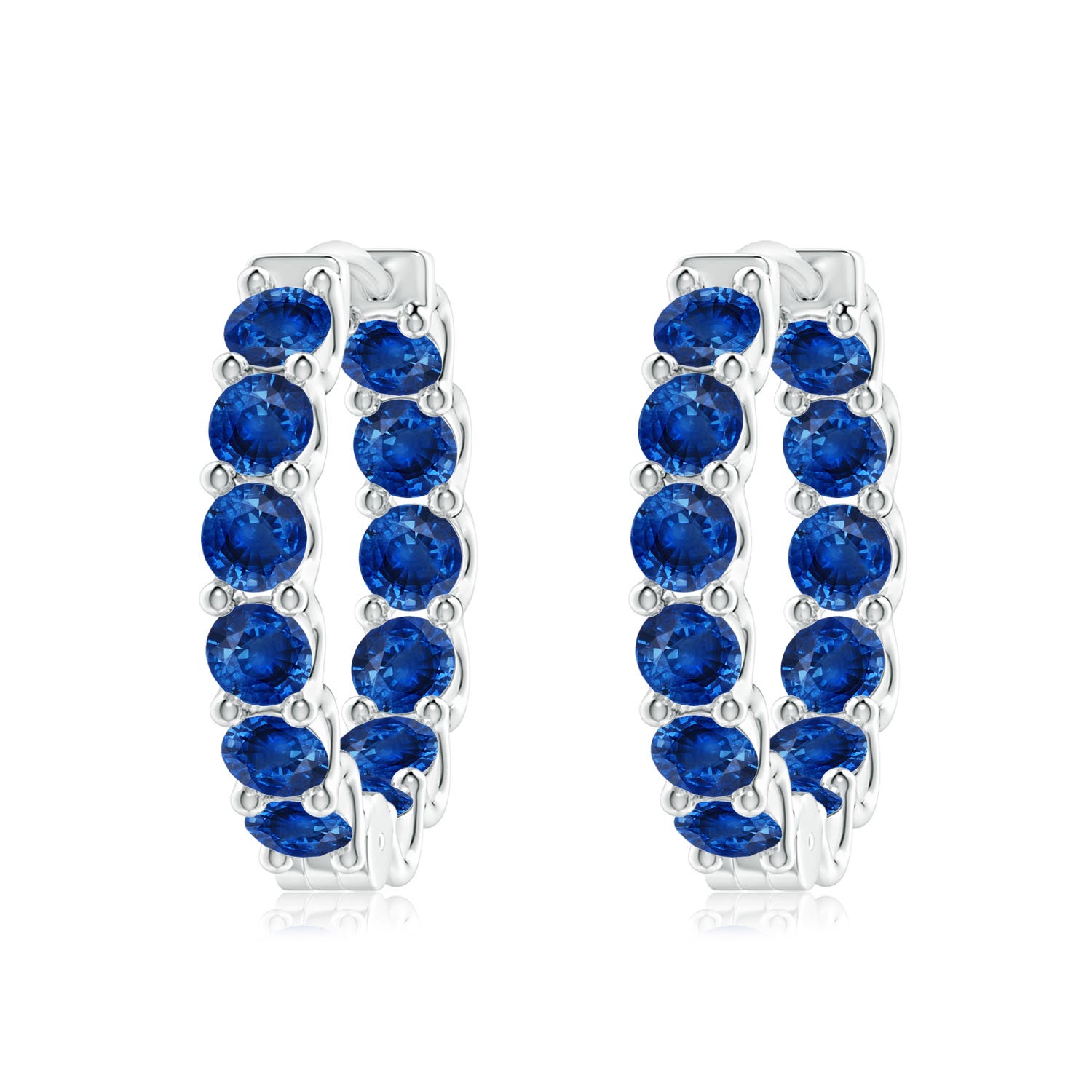 3.5mm AAA Prong-Set Bue Sapphire Inside Out Hoop Earrings in White Gold