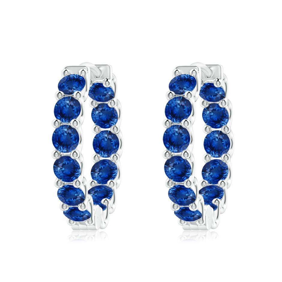 3.5mm AAA Prong-Set Bue Sapphire Inside Out Hoop Earrings in White Gold 