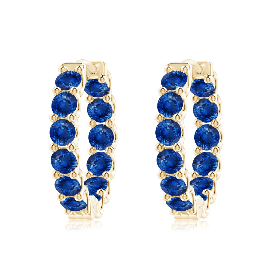 3.5mm AAA Prong-Set Bue Sapphire Inside Out Hoop Earrings in Yellow Gold 