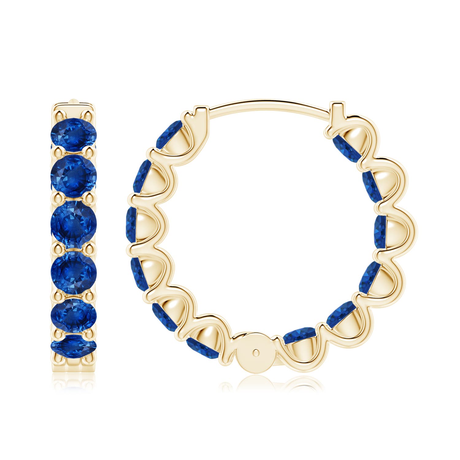 3.5mm AAA Prong-Set Bue Sapphire Inside Out Hoop Earrings in Yellow Gold
