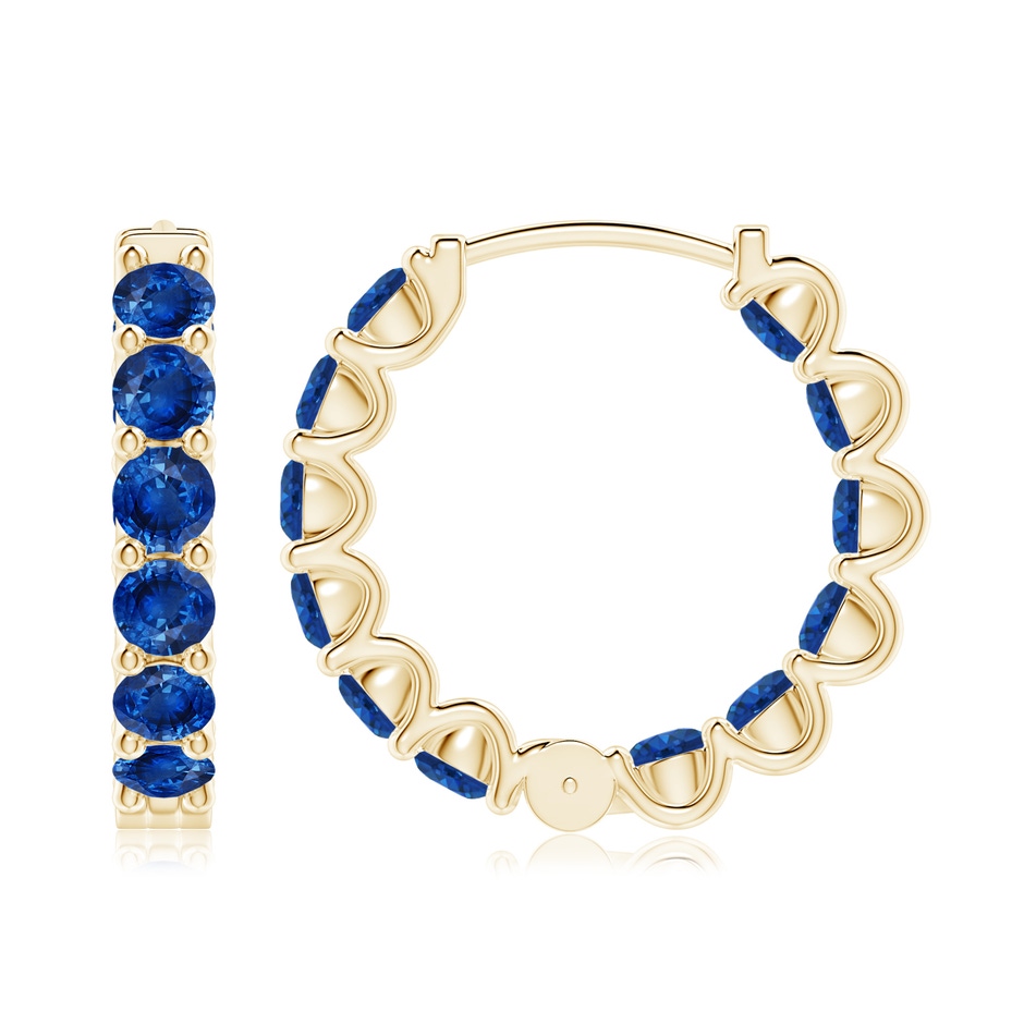 3.5mm AAA Prong-Set Bue Sapphire Inside Out Hoop Earrings in Yellow Gold side 199