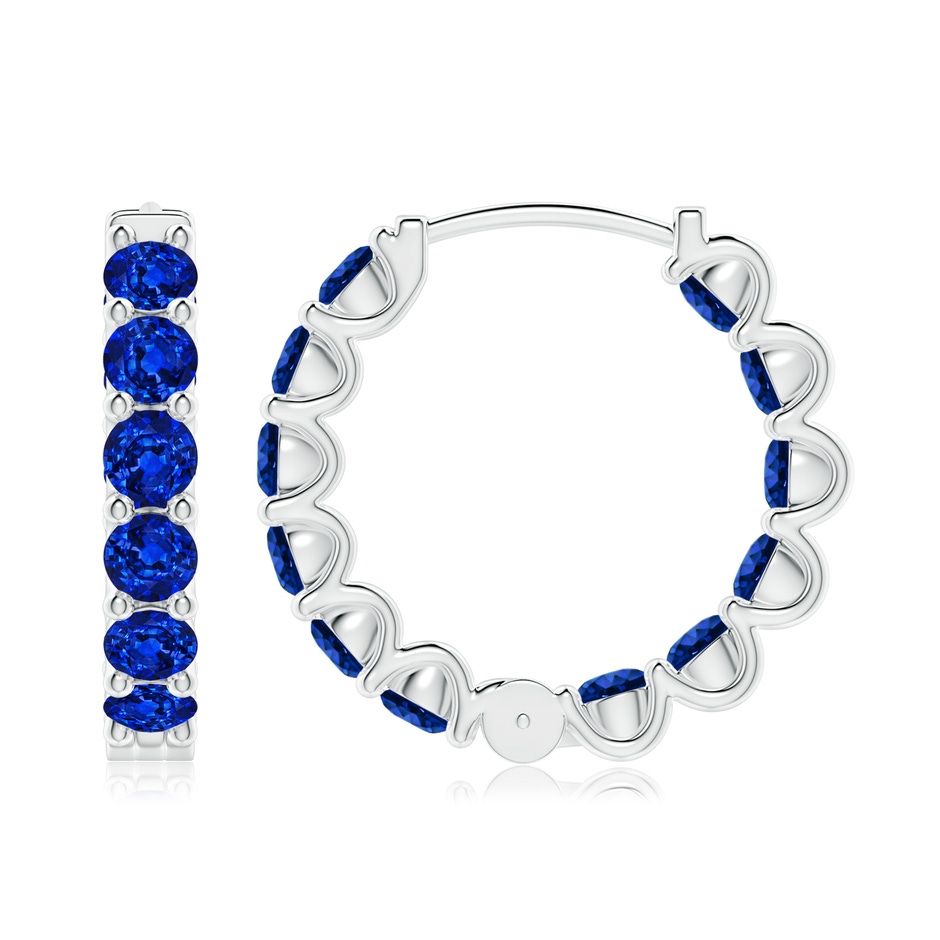 3.5mm AAAA Prong-Set Bue Sapphire Inside Out Hoop Earrings in P950 Platinum side 199