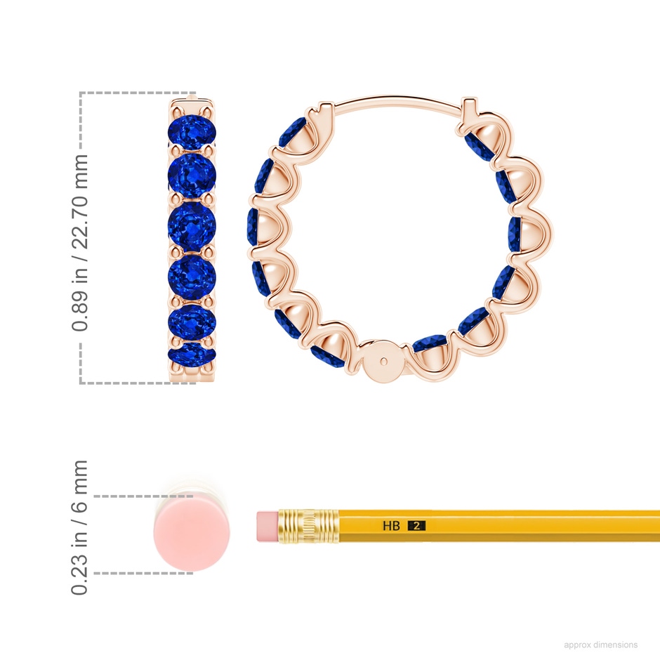 3.5mm AAAA Prong-Set Bue Sapphire Inside Out Hoop Earrings in Rose Gold ruler