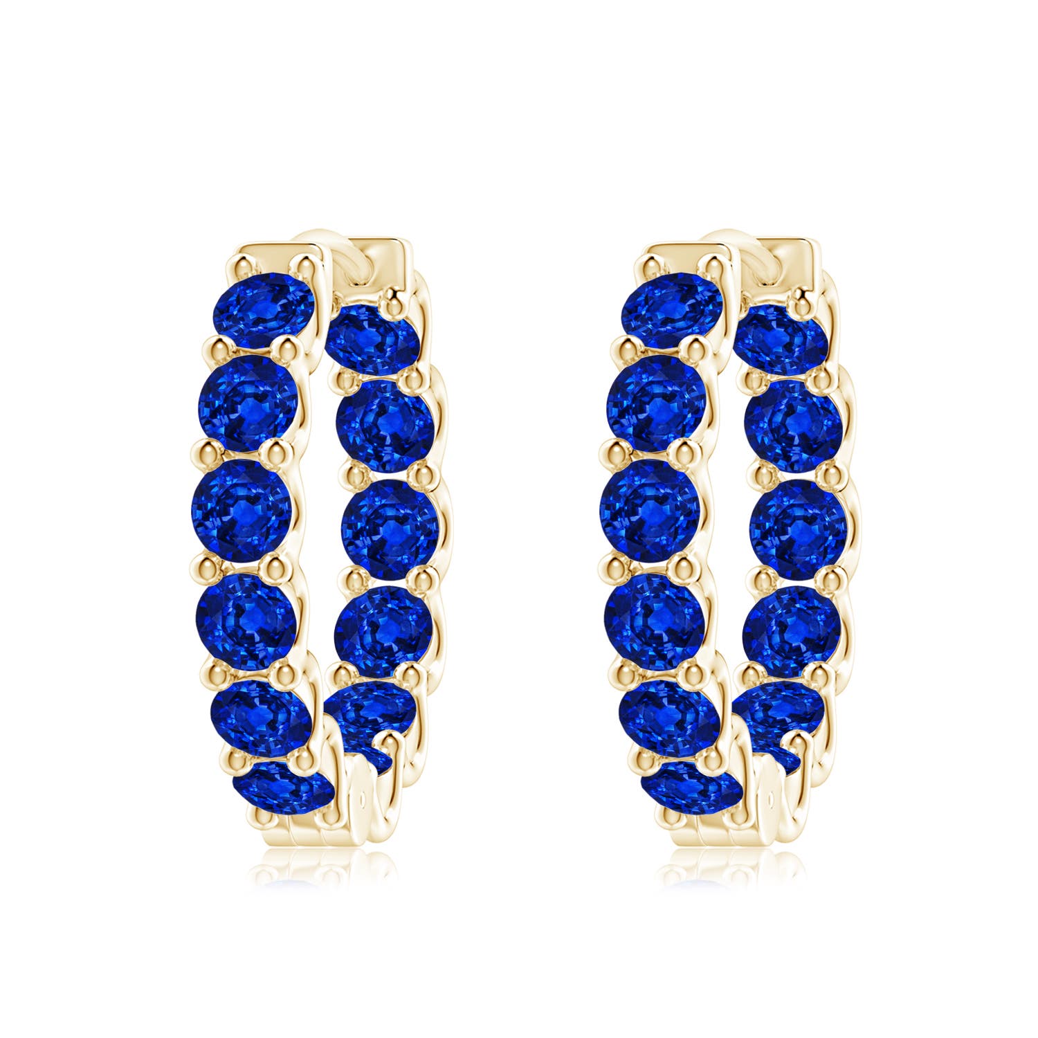 3.5mm AAAA Prong-Set Bue Sapphire Inside Out Hoop Earrings in Yellow Gold