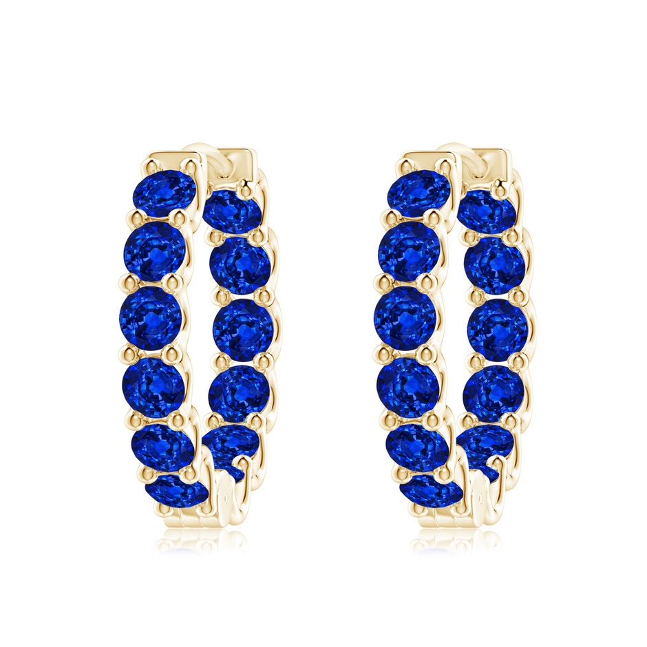3.5mm AAAA Prong-Set Bue Sapphire Inside Out Hoop Earrings in Yellow Gold 