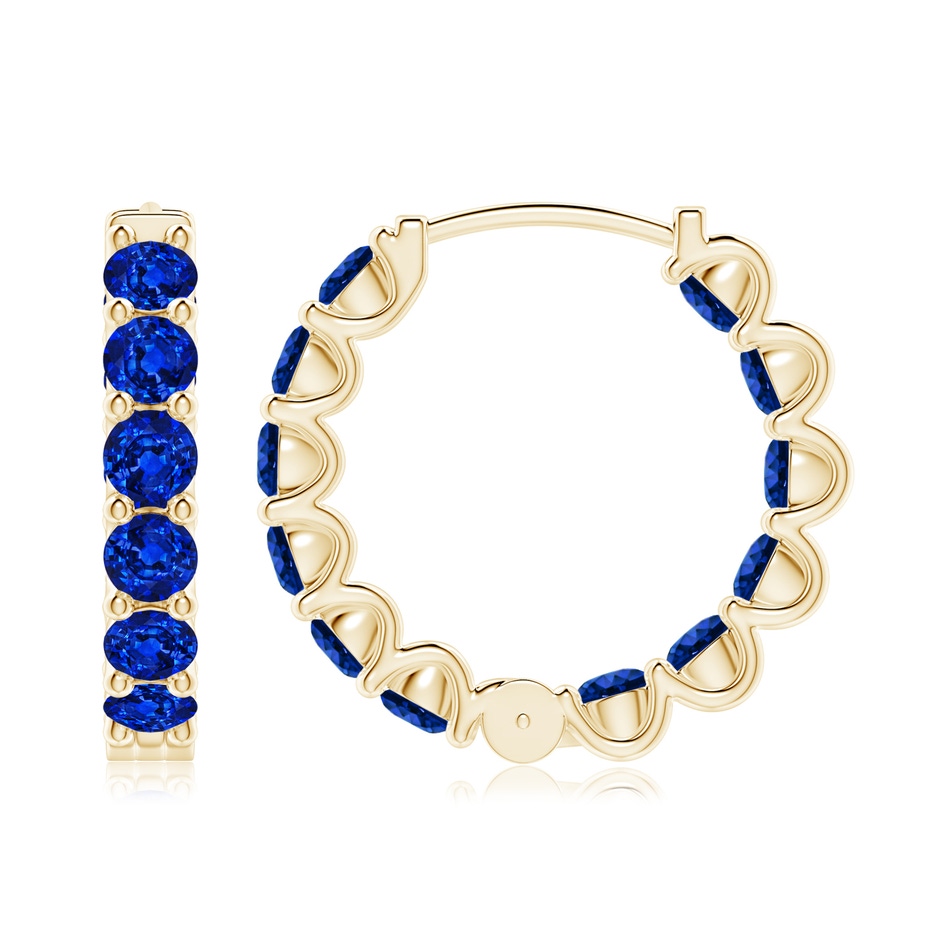 3.5mm AAAA Prong-Set Bue Sapphire Inside Out Hoop Earrings in Yellow Gold side 199