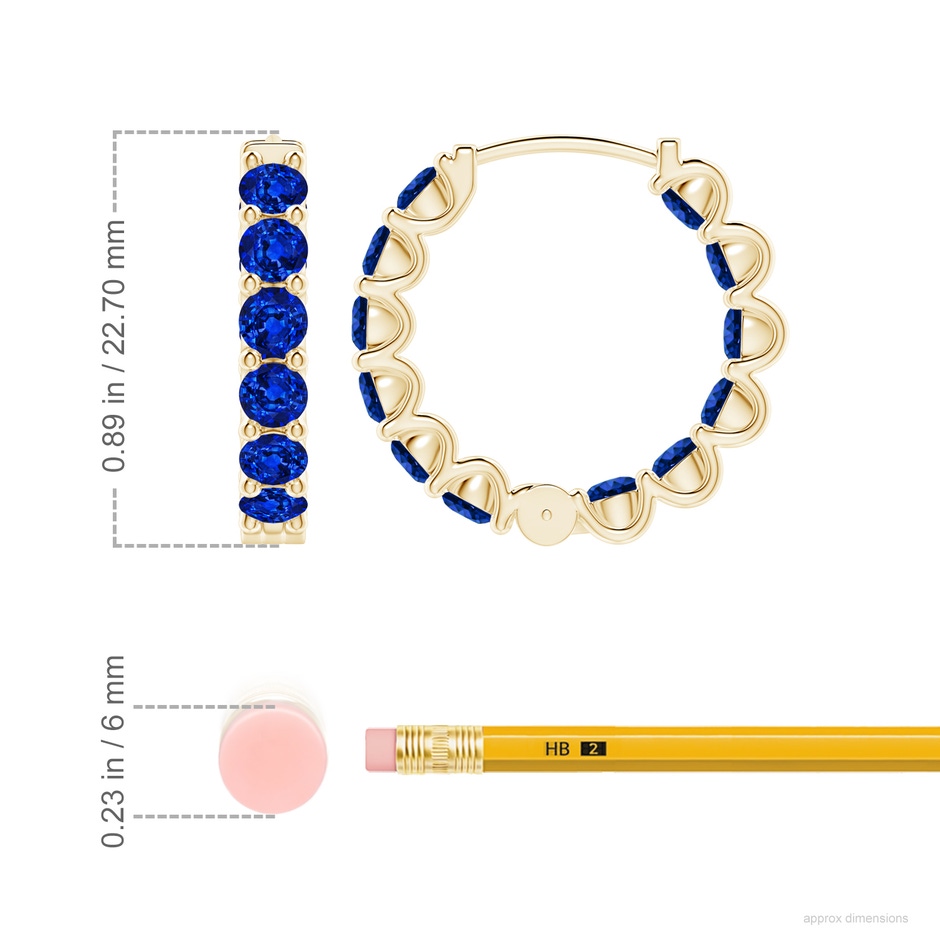 3.5mm AAAA Prong-Set Bue Sapphire Inside Out Hoop Earrings in Yellow Gold ruler
