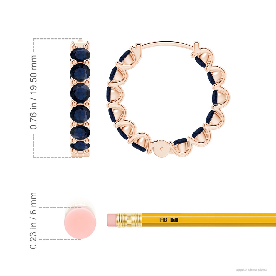 3mm A Prong-Set Bue Sapphire Inside Out Hoop Earrings in Rose Gold ruler