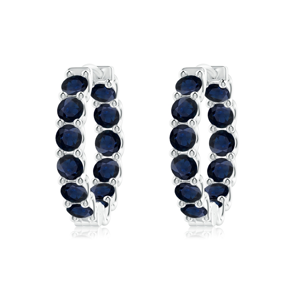 3mm A Prong-Set Bue Sapphire Inside Out Hoop Earrings in White Gold 