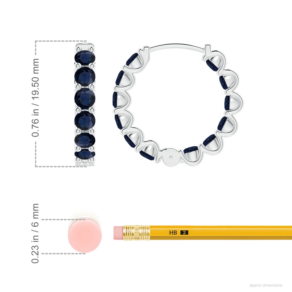 3mm A Prong-Set Bue Sapphire Inside Out Hoop Earrings in White Gold ruler