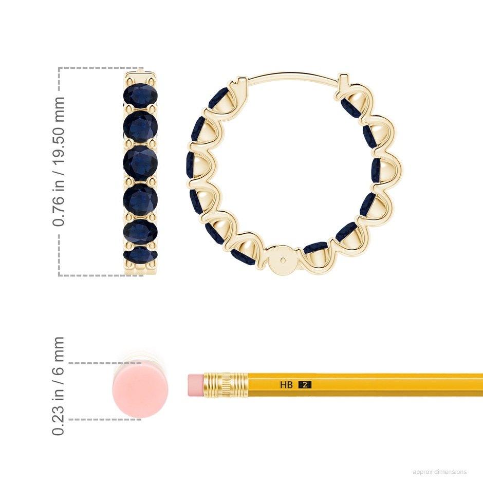 3mm A Prong-Set Bue Sapphire Inside Out Hoop Earrings in Yellow Gold ruler