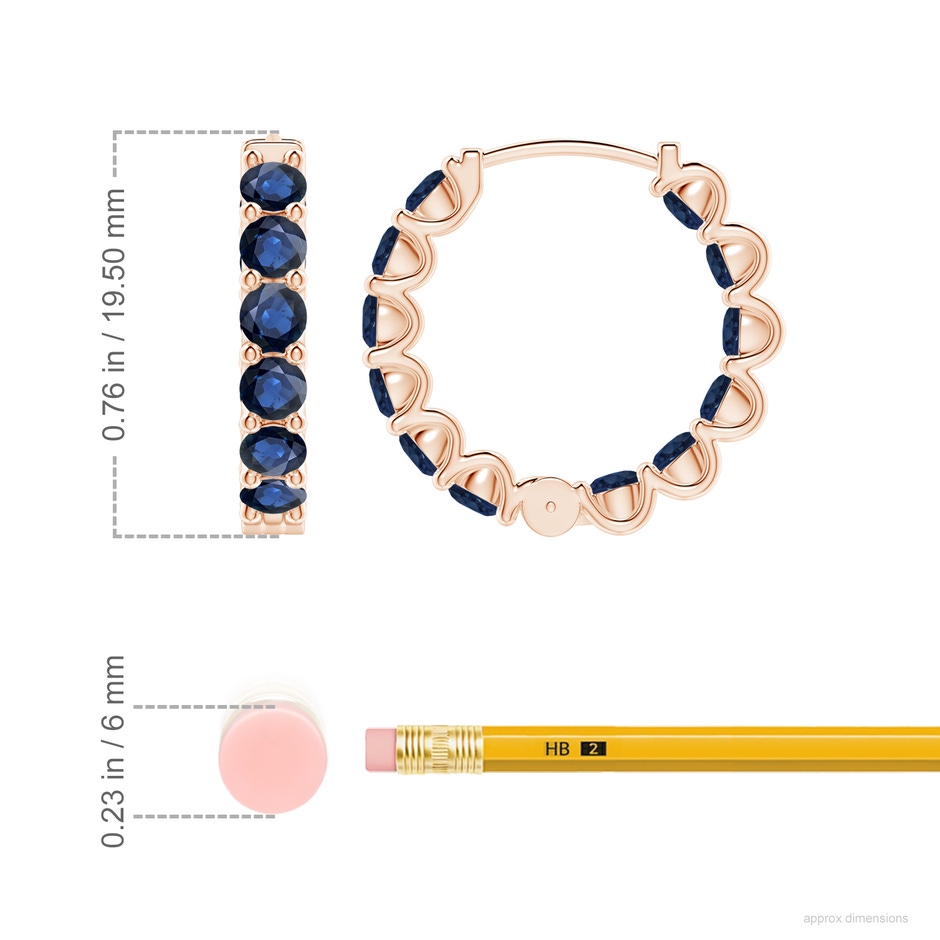 3mm AA Prong-Set Bue Sapphire Inside Out Hoop Earrings in Rose Gold ruler