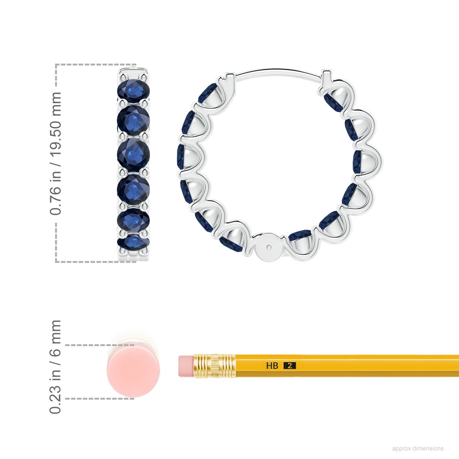 3mm AA Prong-Set Bue Sapphire Inside Out Hoop Earrings in White Gold ruler