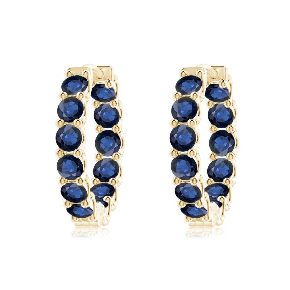 3mm AA Prong-Set Bue Sapphire Inside Out Hoop Earrings in Yellow Gold 