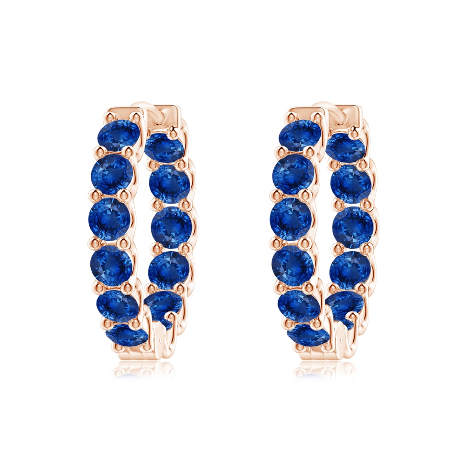 3mm AAA Prong-Set Bue Sapphire Inside Out Hoop Earrings in Rose Gold 