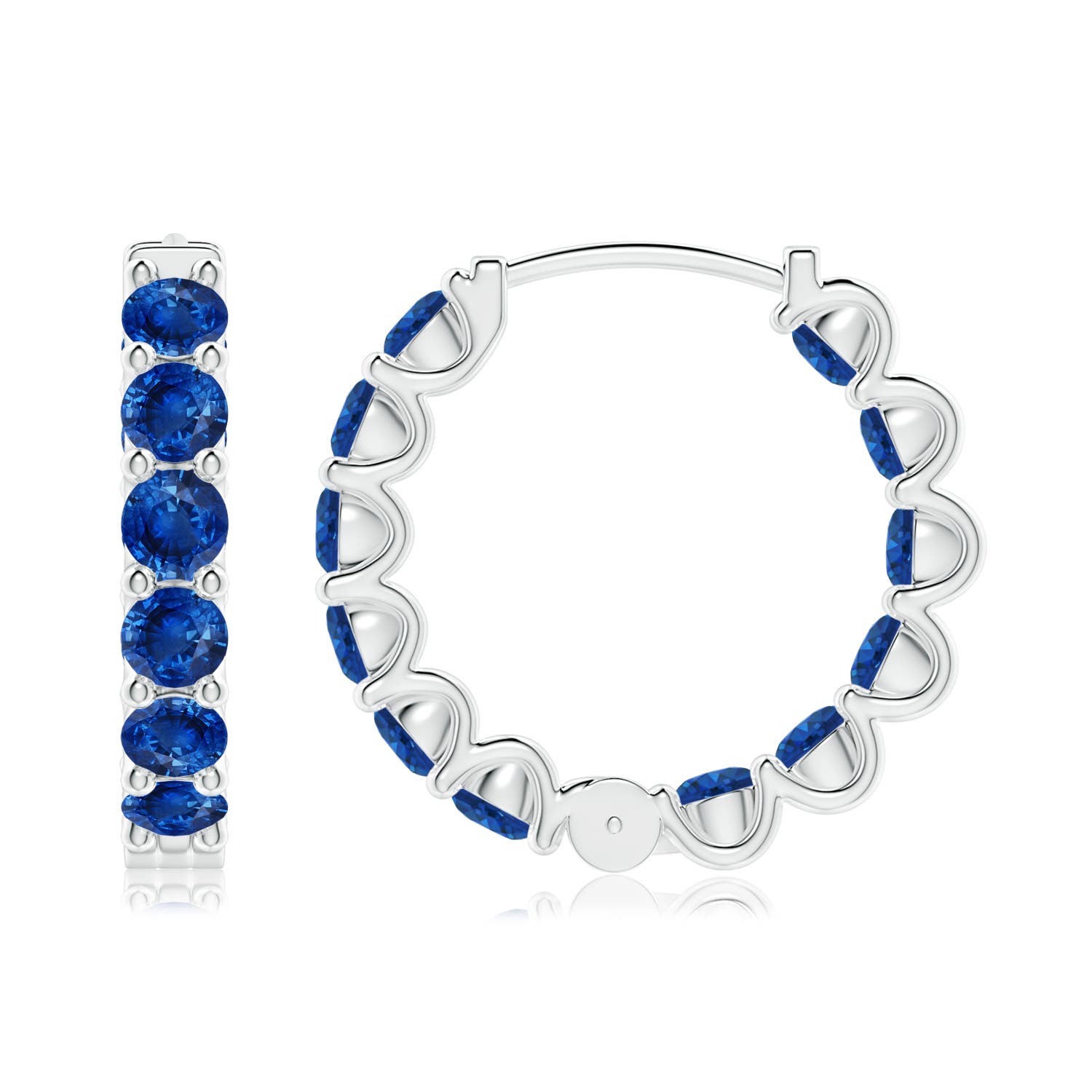 3mm AAA Prong-Set Bue Sapphire Inside Out Hoop Earrings in White Gold