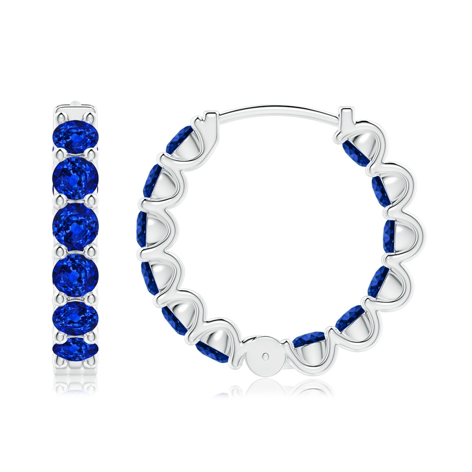 3mm AAAA Prong-Set Bue Sapphire Inside Out Hoop Earrings in P950 Platinum side 199