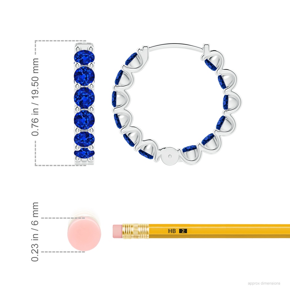 3mm AAAA Prong-Set Bue Sapphire Inside Out Hoop Earrings in P950 Platinum ruler