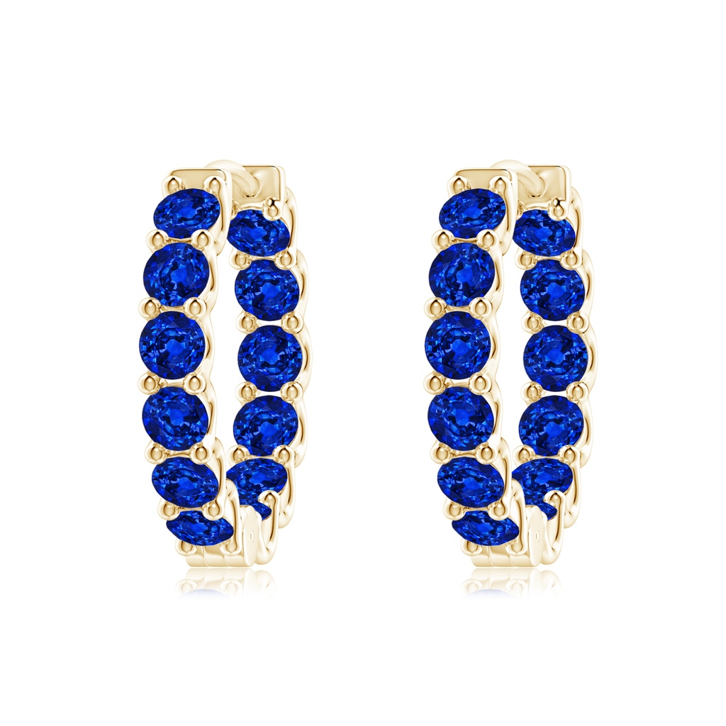 3mm AAAA Prong-Set Bue Sapphire Inside Out Hoop Earrings in Yellow Gold