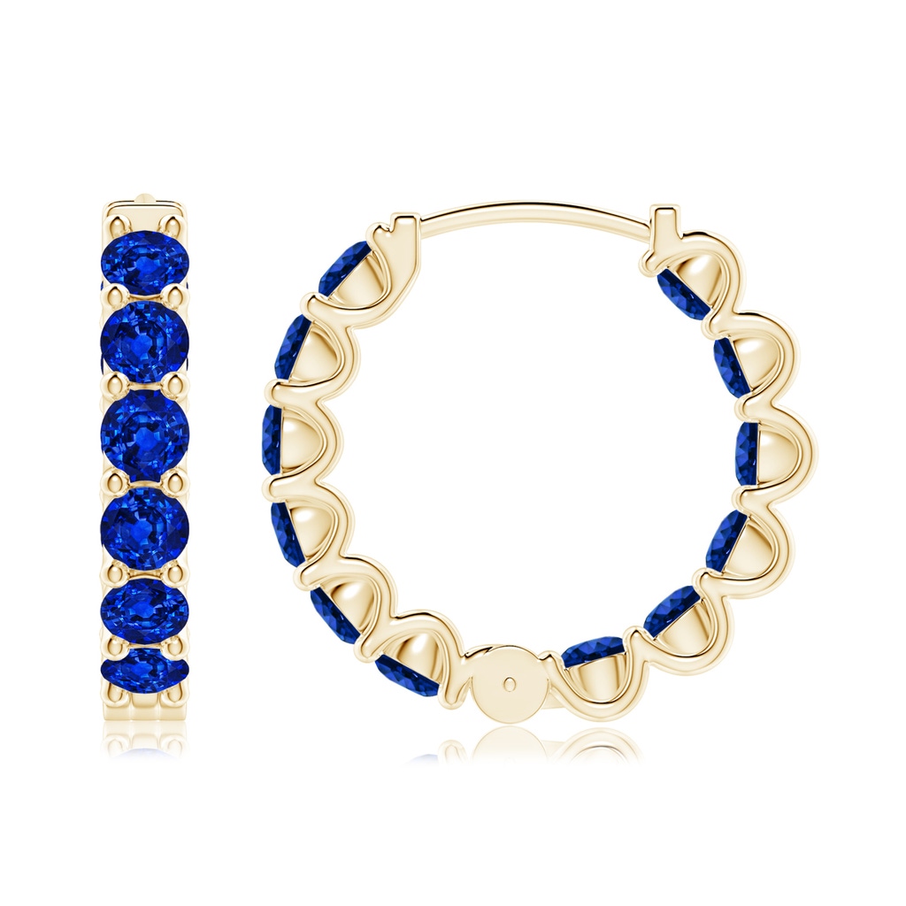 3mm Lab-Grown Prong-Set Bue Sapphire Inside Out Hoop Earrings in Yellow Gold - side 199