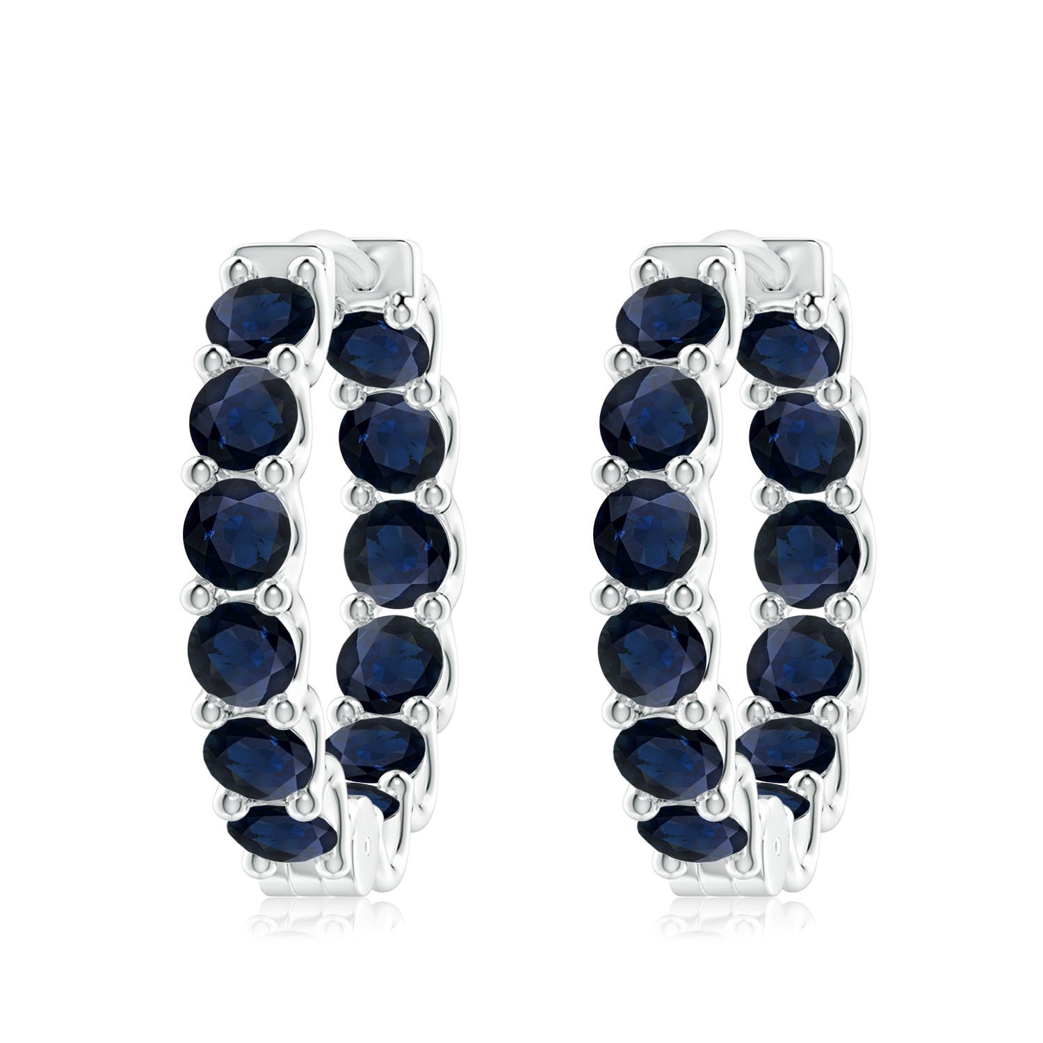 4mm A Prong-Set Bue Sapphire Inside Out Hoop Earrings in S999 Silver