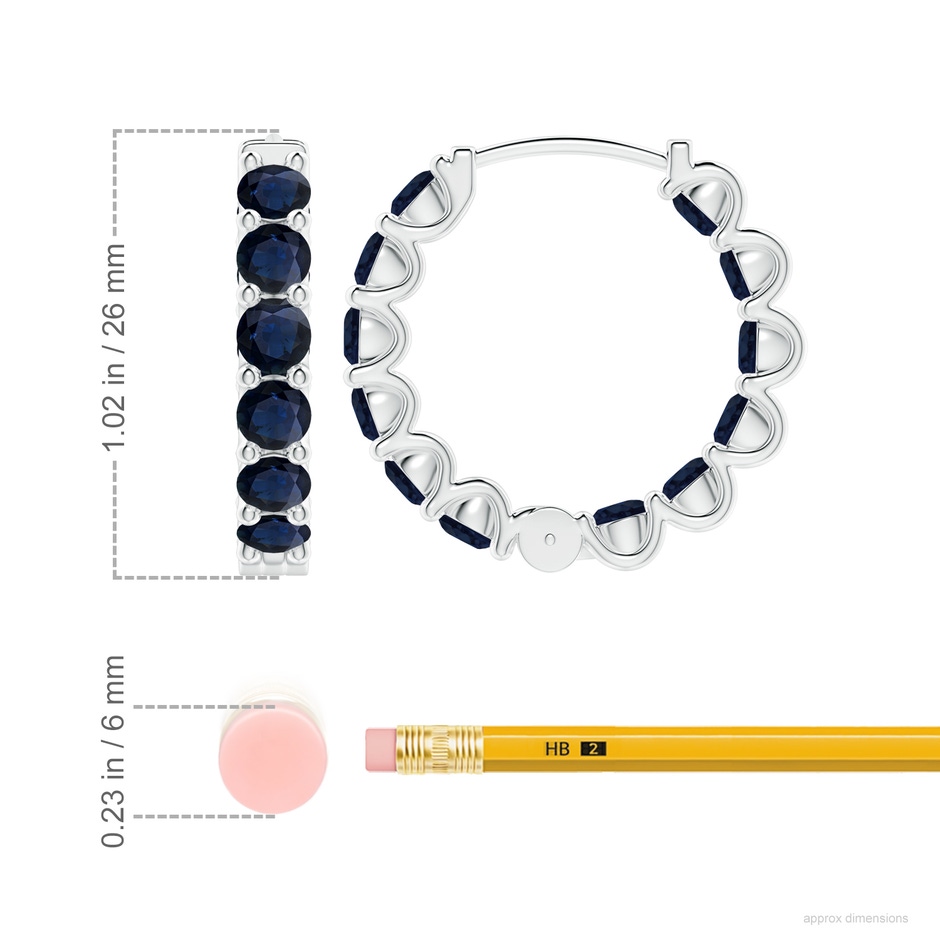 4mm A Prong-Set Bue Sapphire Inside Out Hoop Earrings in White Gold ruler