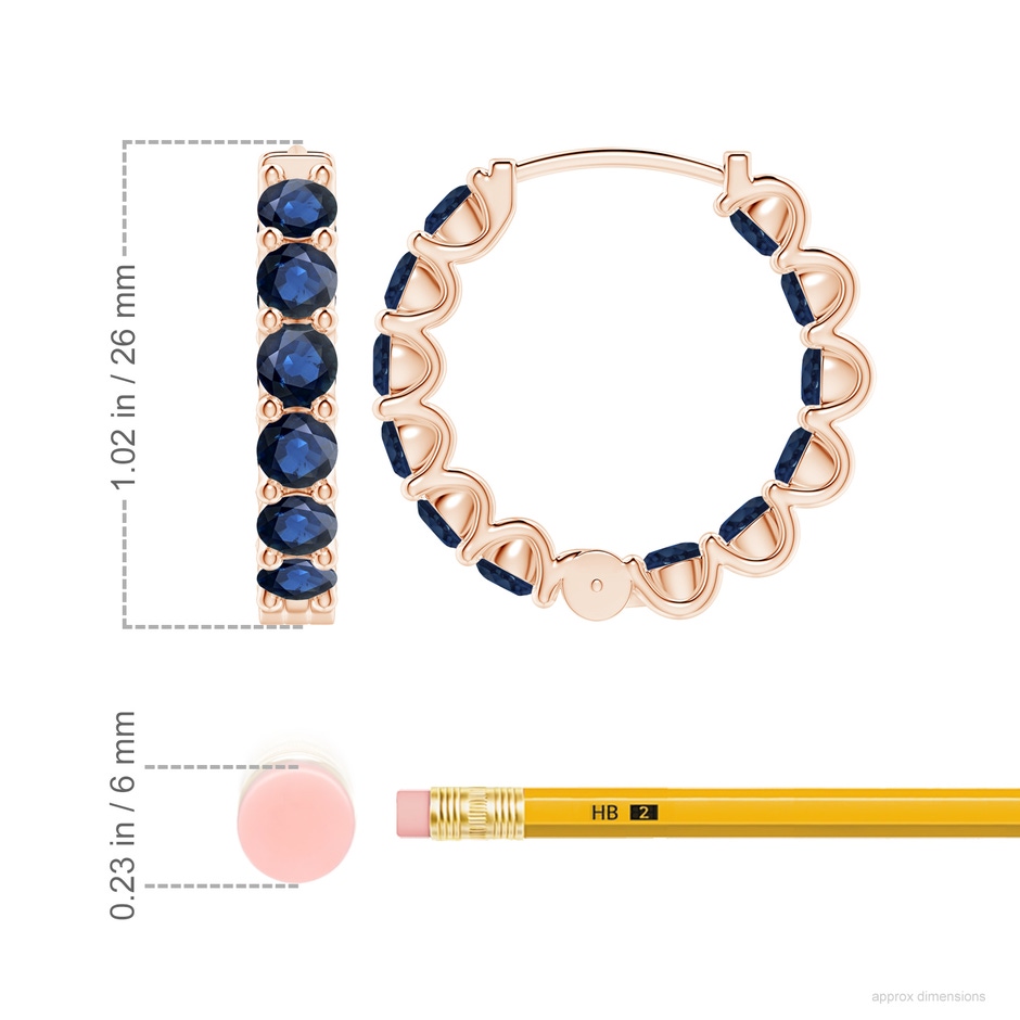 4mm AA Prong-Set Bue Sapphire Inside Out Hoop Earrings in Rose Gold ruler