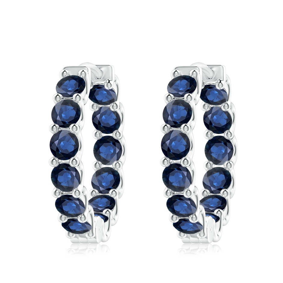 4mm AA Prong-Set Bue Sapphire Inside Out Hoop Earrings in White Gold 