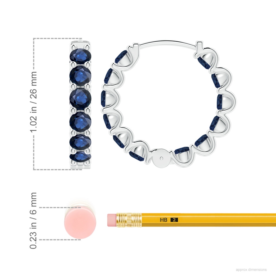 4mm AA Prong-Set Bue Sapphire Inside Out Hoop Earrings in White Gold ruler